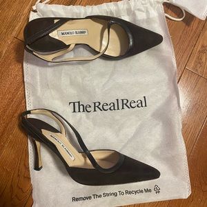 Manolo Blahnik Brown Suede Slingback Pumps